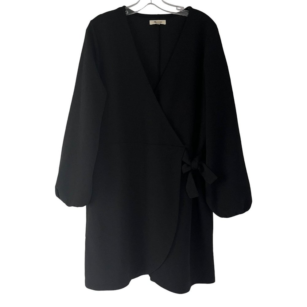 Madewell Long Sleeve Surplice V-Neck Side Tie Black Mini Dress XX-Large XXL